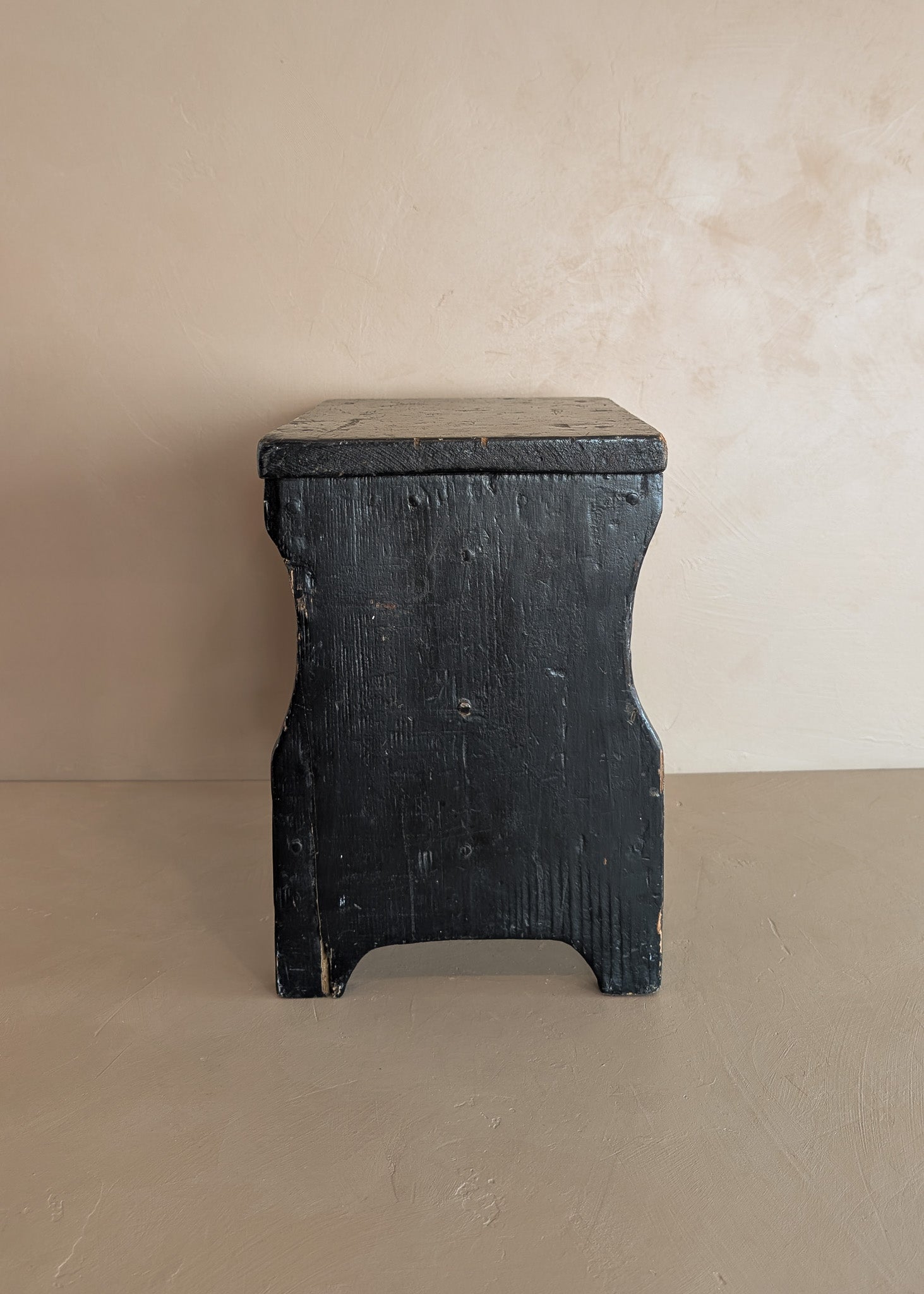 Antique Black Painted Rustic Farmhouse-Style Primitive Stool