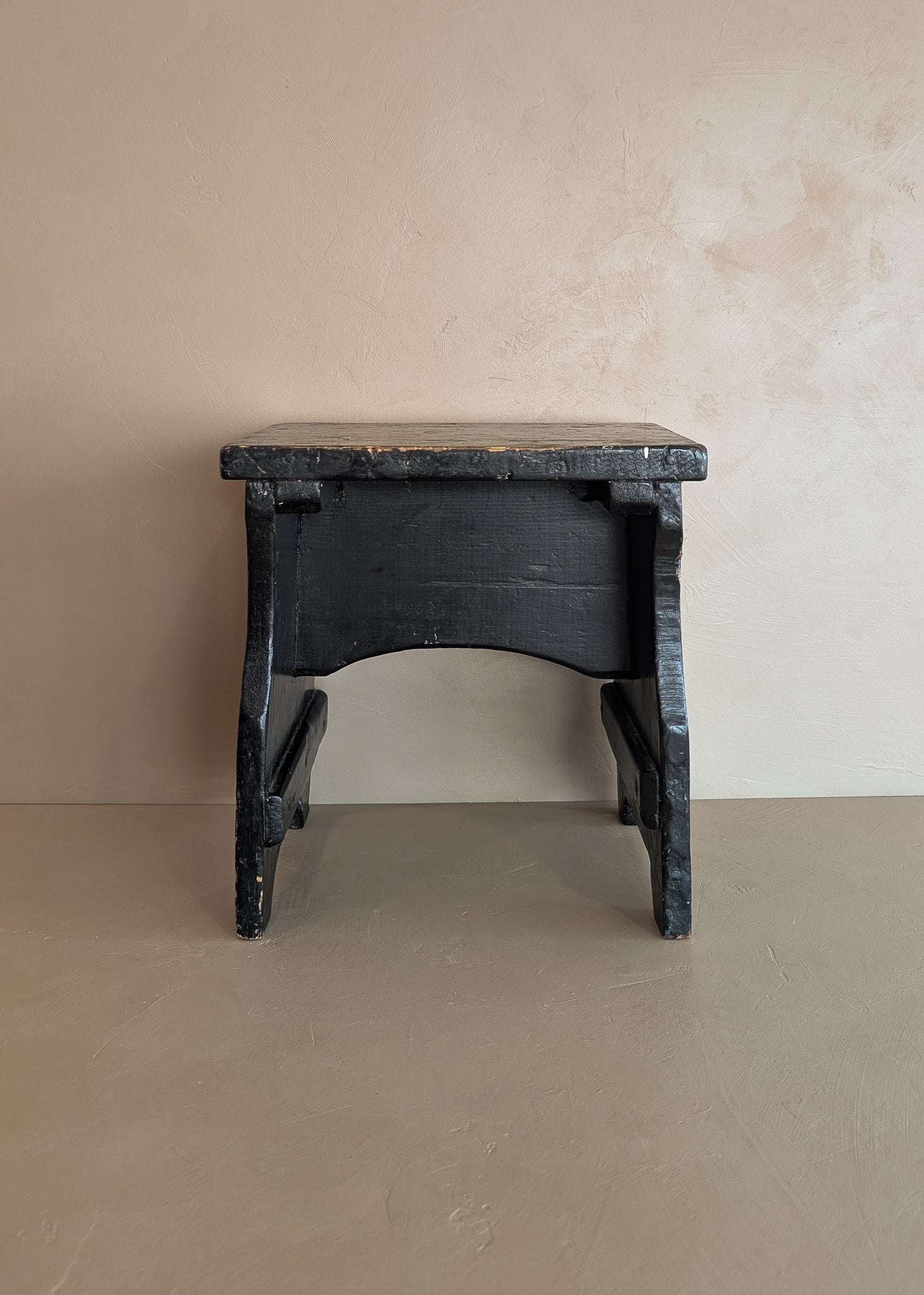Antique Black Painted Rustic Farmhouse-Style Primitive Stool