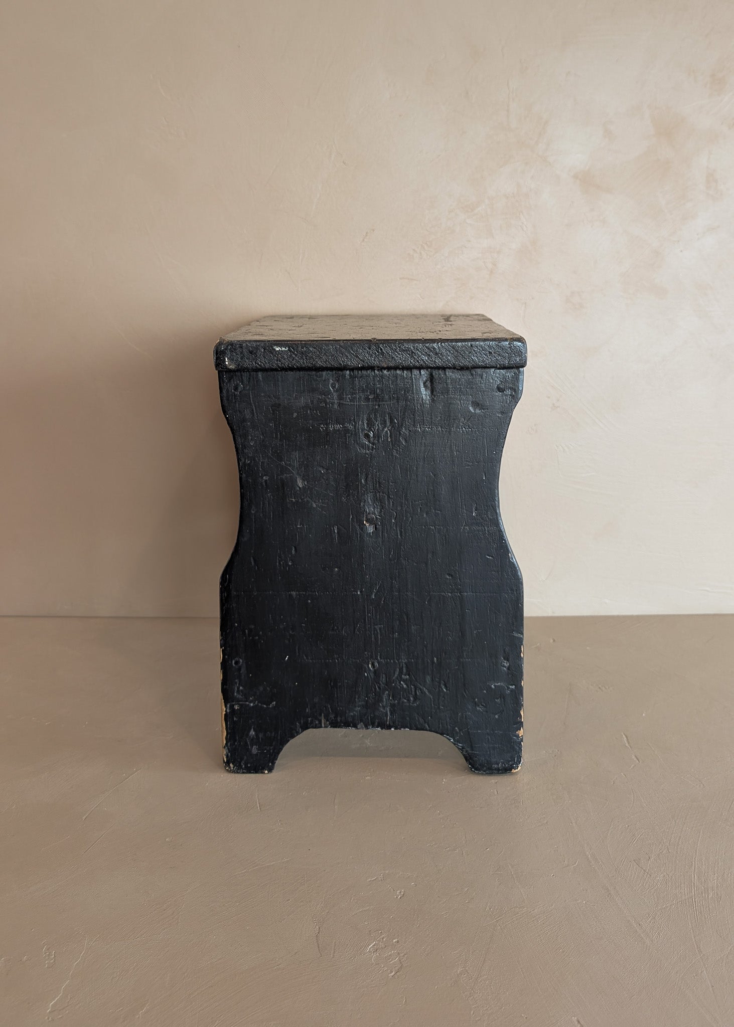 Antique Black Painted Rustic Farmhouse-Style Primitive Stool