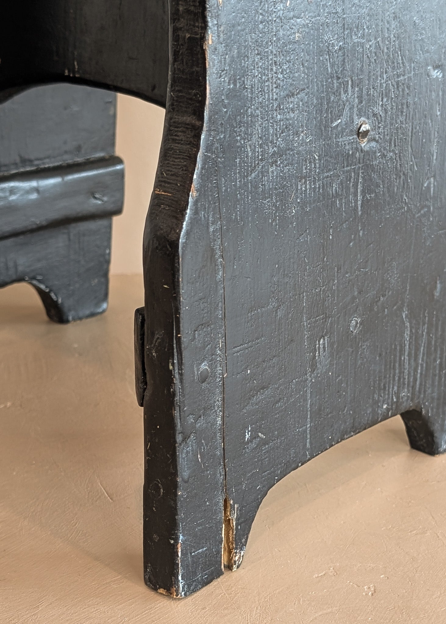 Antique Black Painted Rustic Farmhouse-Style Primitive Stool