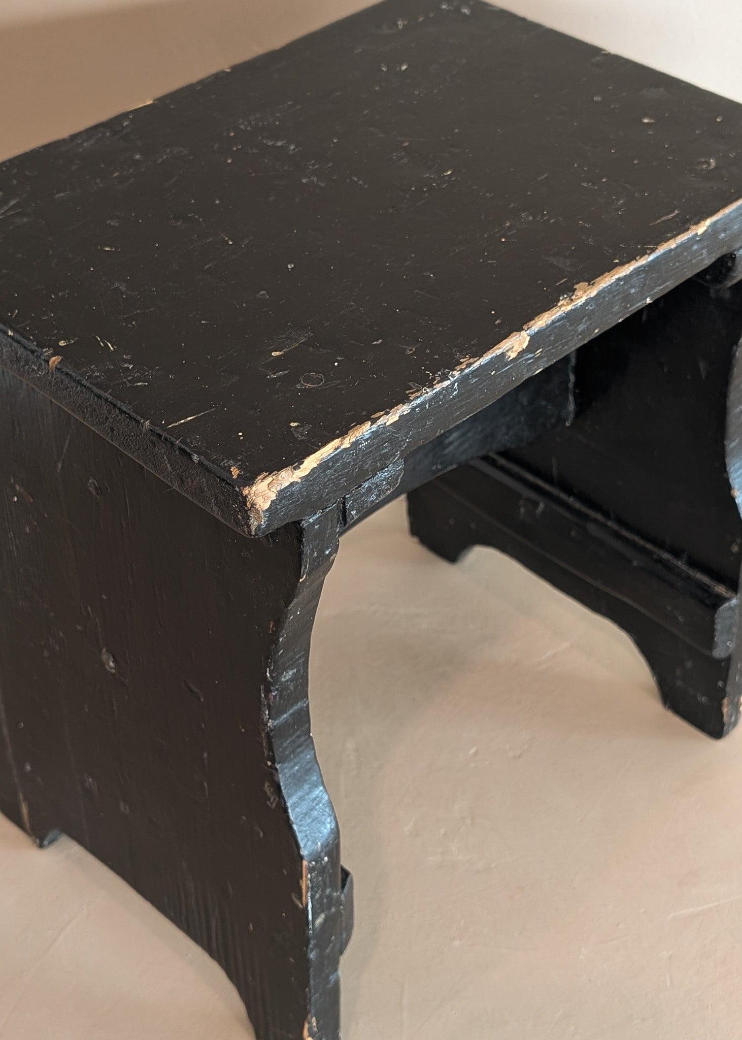 Antique Black Painted Rustic Farmhouse-Style Primitive Stool