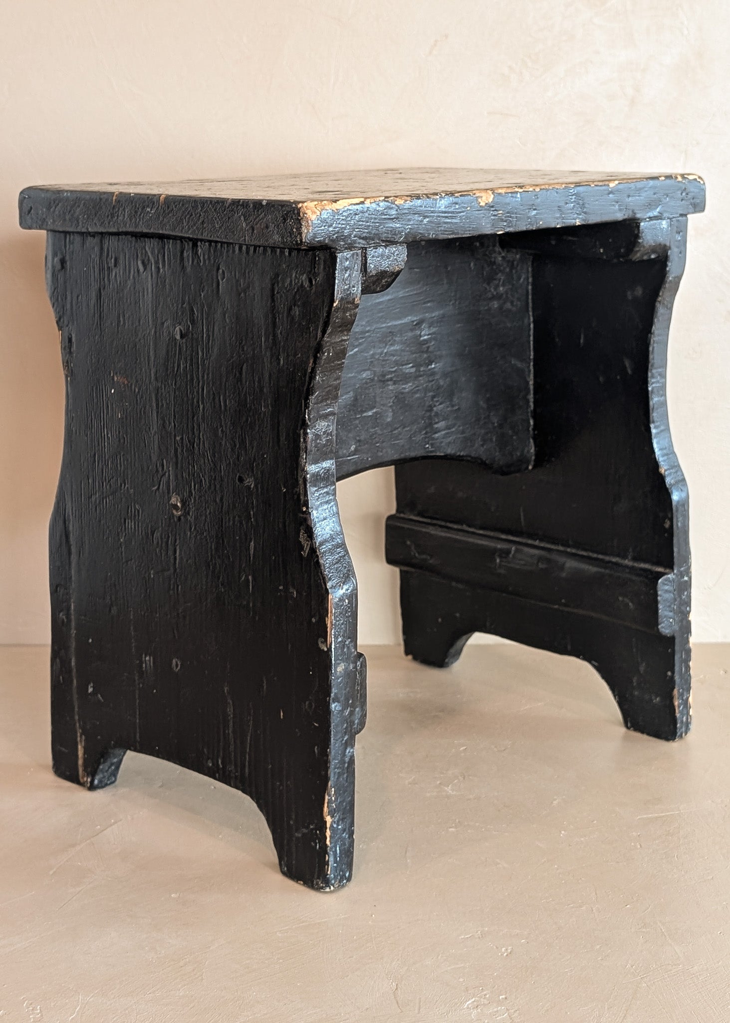 Antique Black Painted Rustic Farmhouse-Style Primitive Stool