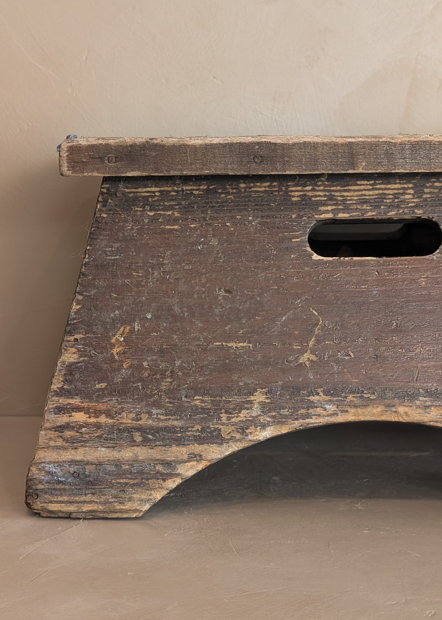 Antique Unique Japanese-Style Brown Painted Wooden Train Station Step Stool