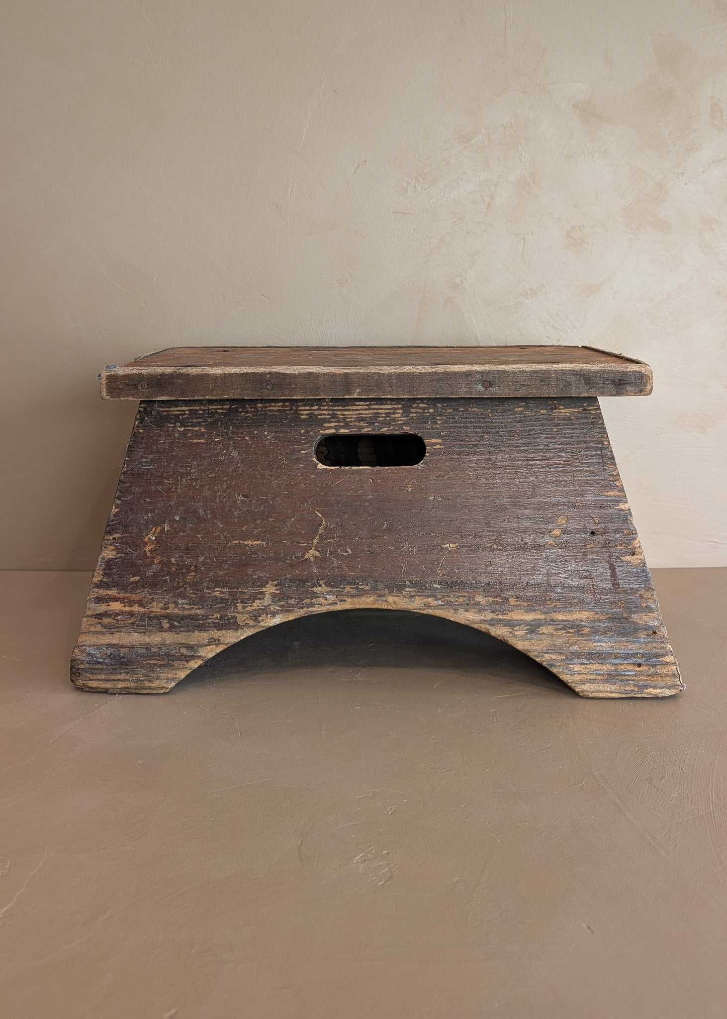 Antique Unique Japanese-Style Brown Painted Wooden Train Station Step Stool
