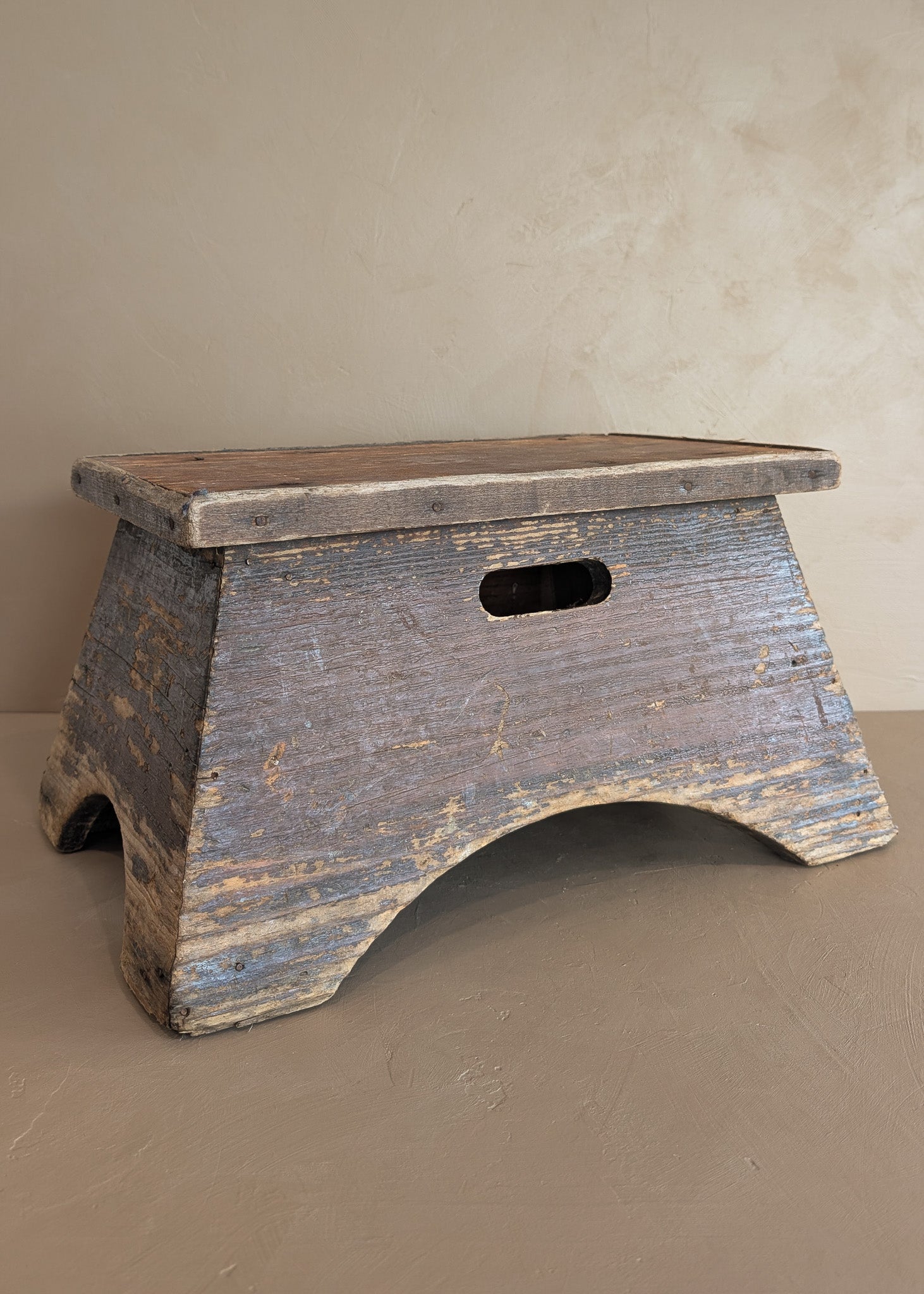 Antique Unique Japanese-Style Brown Painted Wooden Train Station Step Stool