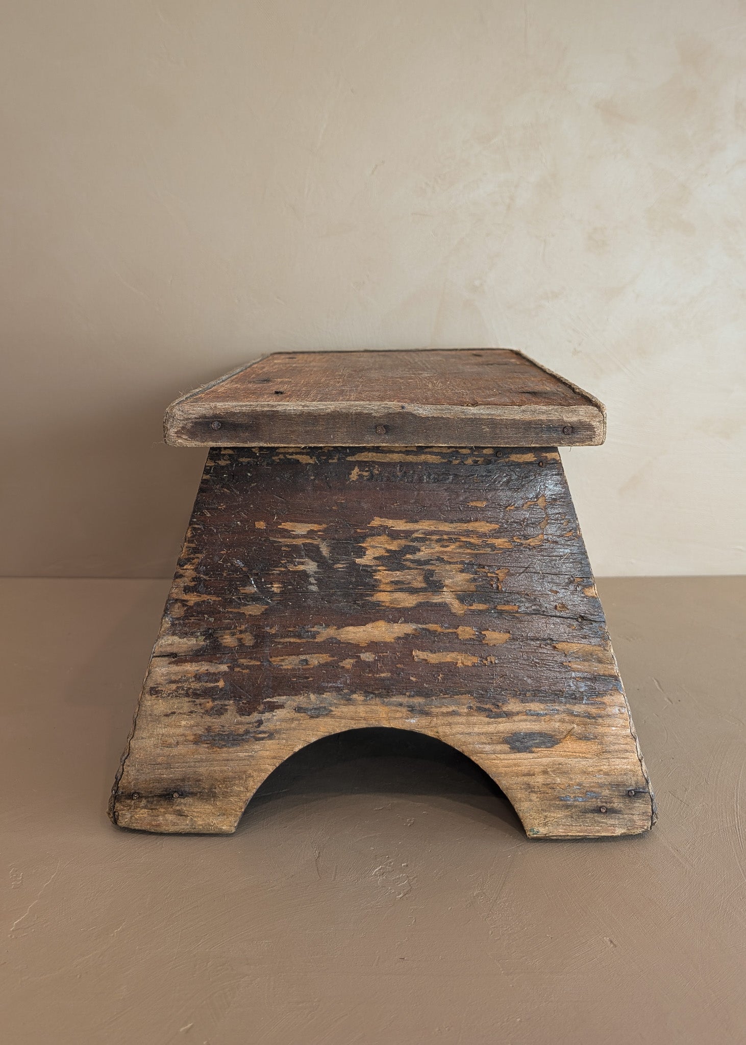 Antique Unique Japanese-Style Brown Painted Wooden Train Station Step Stool