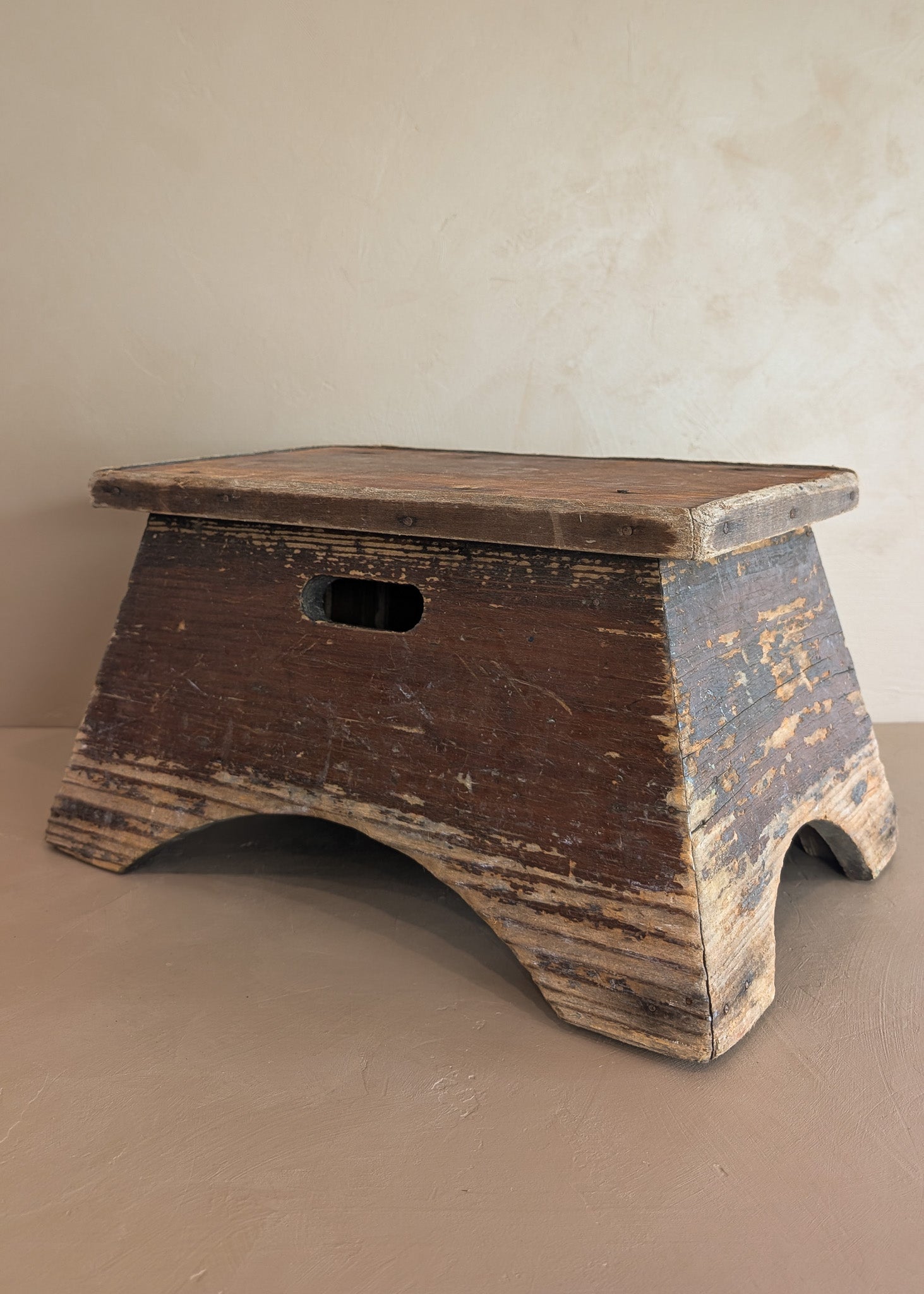 Antique Unique Japanese-Style Brown Painted Wooden Train Station Step Stool