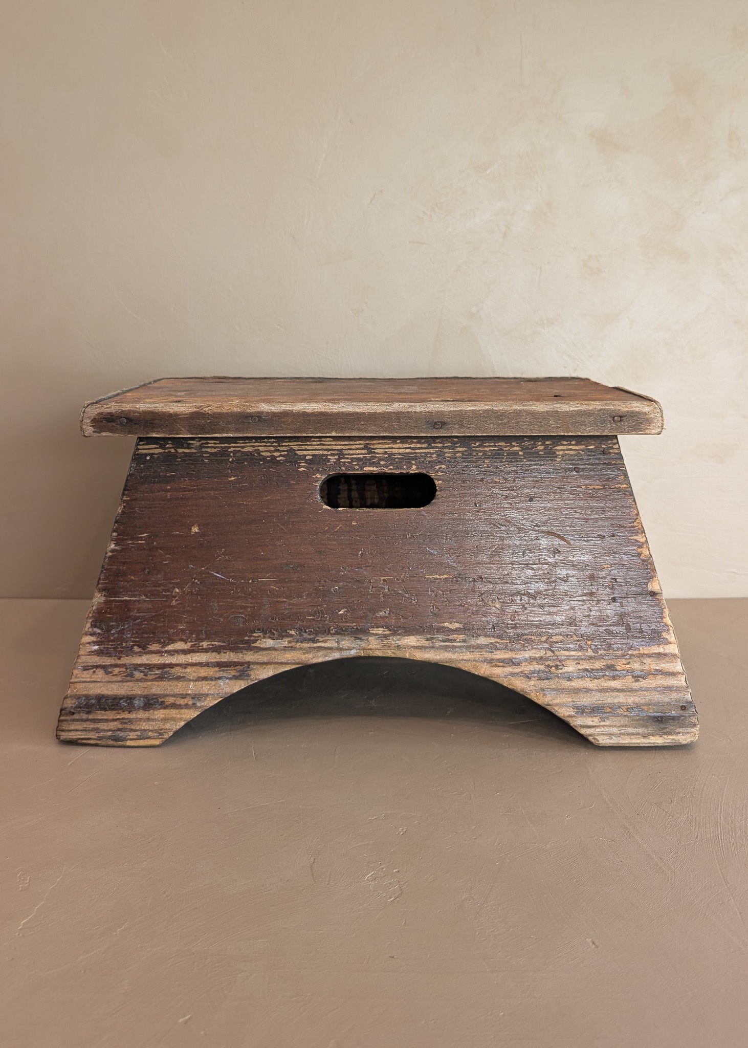 Antique Unique Japanese-Style Brown Painted Wooden Train Station Step Stool