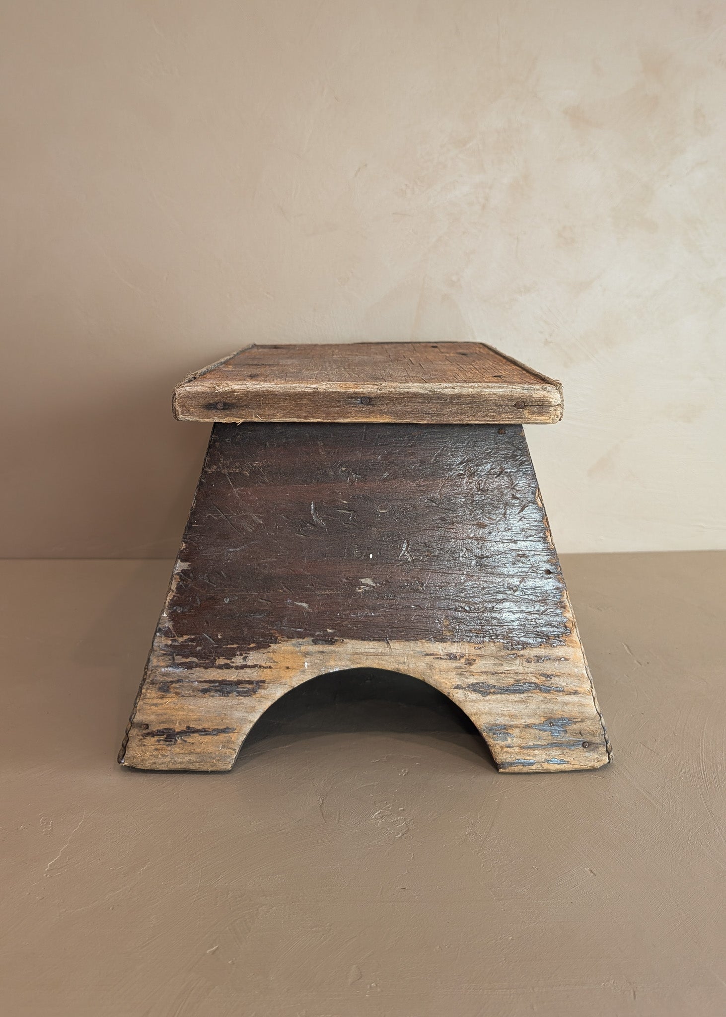 Antique Unique Japanese-Style Brown Painted Wooden Train Station Step Stool