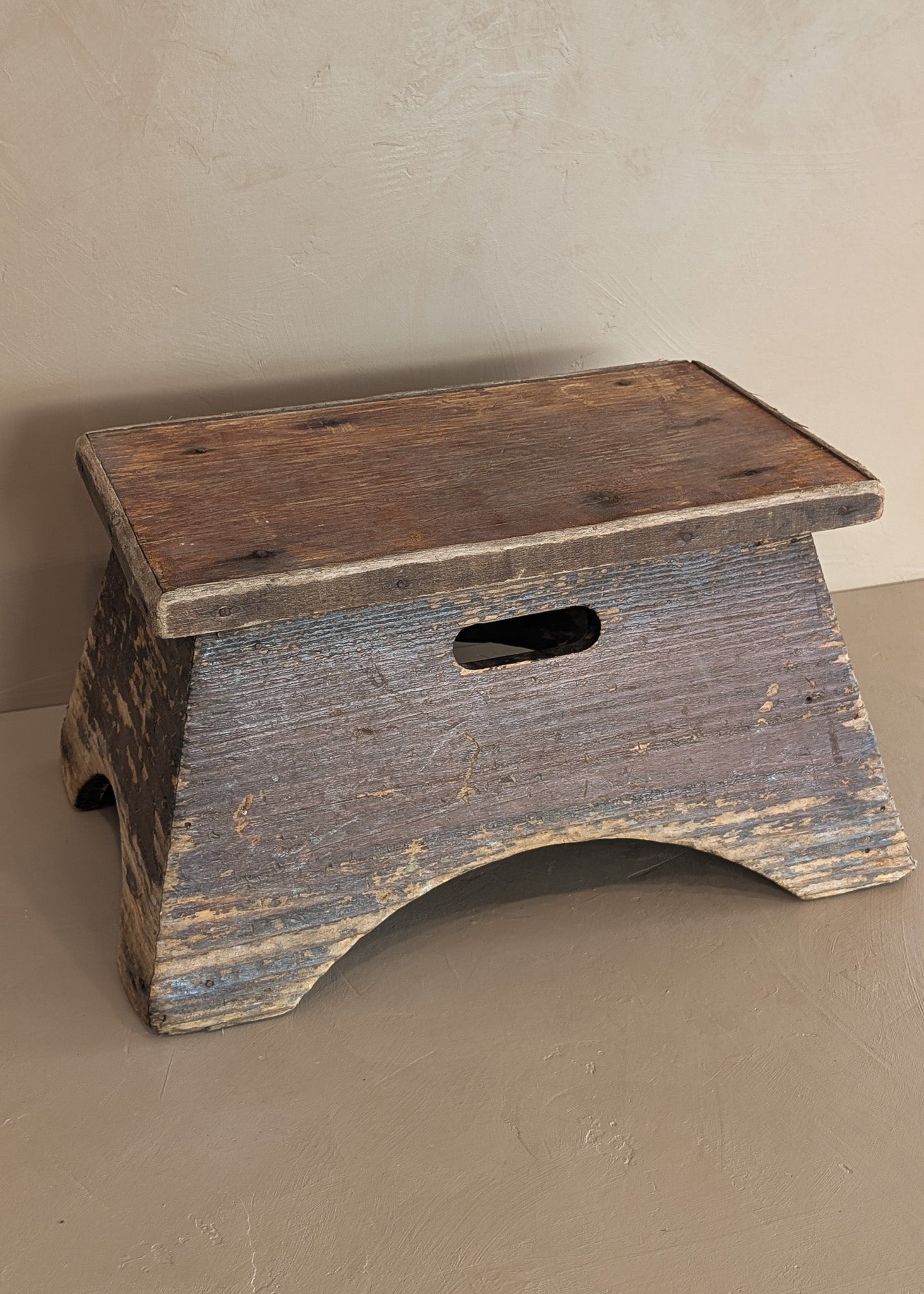 Antique Unique Japanese-Style Brown Painted Wooden Train Station Step Stool
