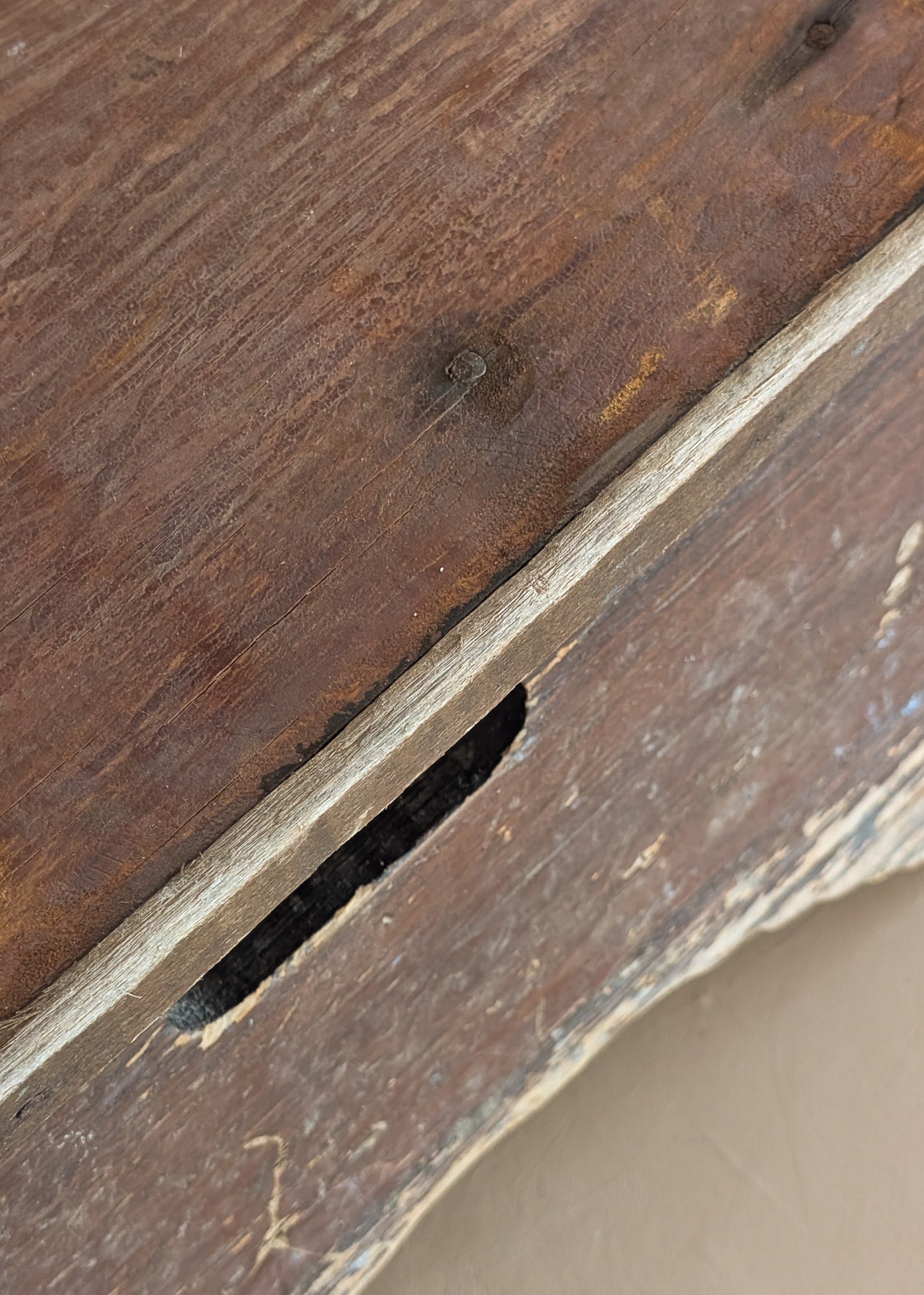 Antique Unique Japanese-Style Brown Painted Wooden Train Station Step Stool
