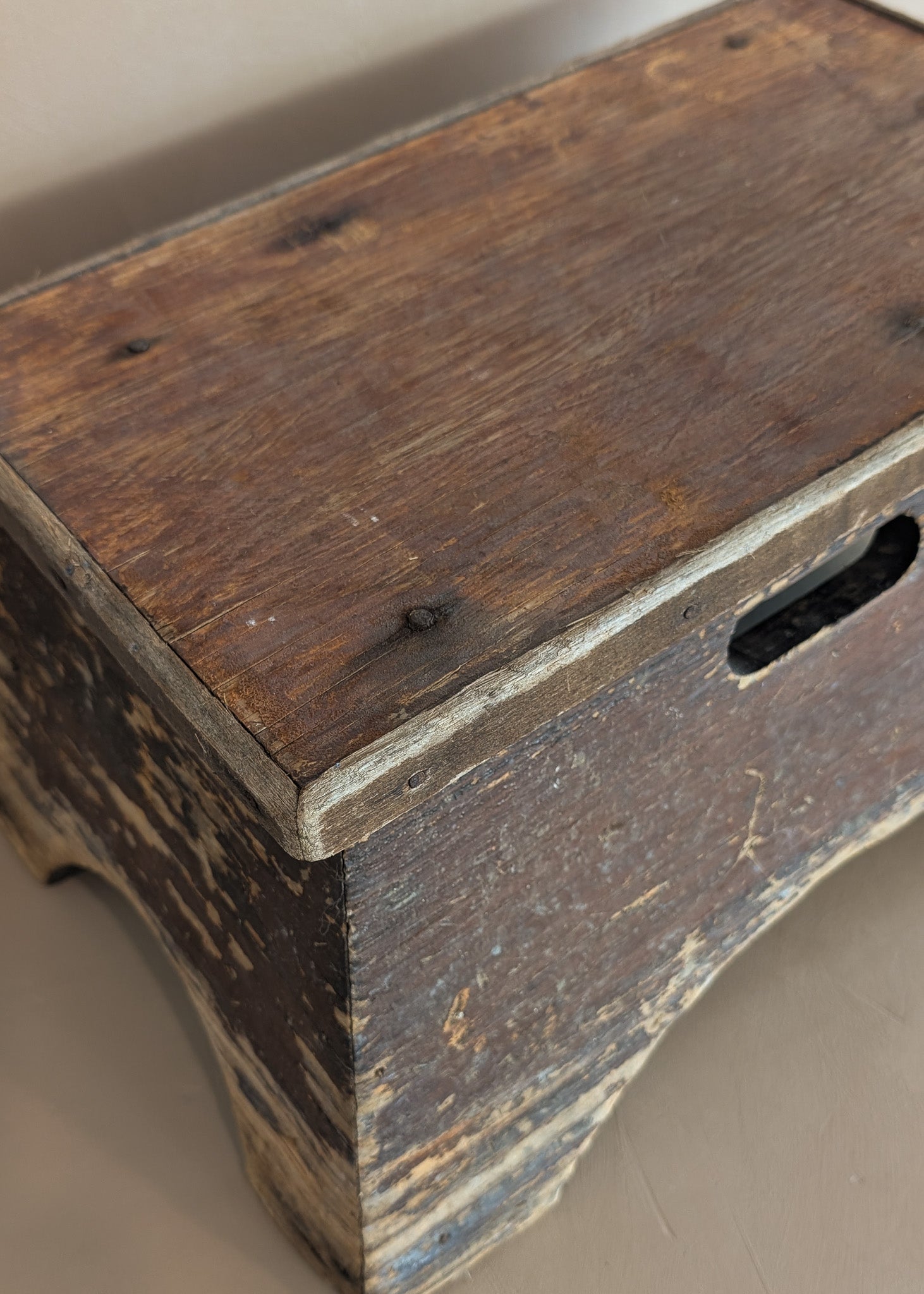 Antique Unique Japanese-Style Brown Painted Wooden Train Station Step Stool