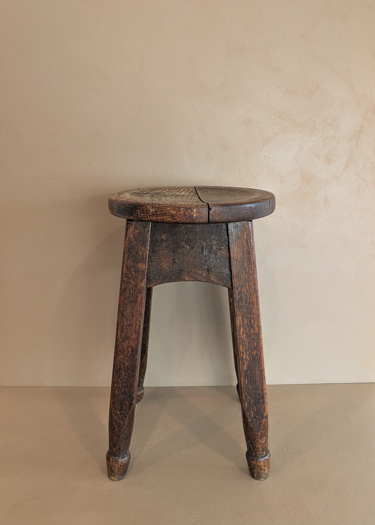Heavily Patinated Antique Arts and Crafts Mission-Style Wooden Stool
