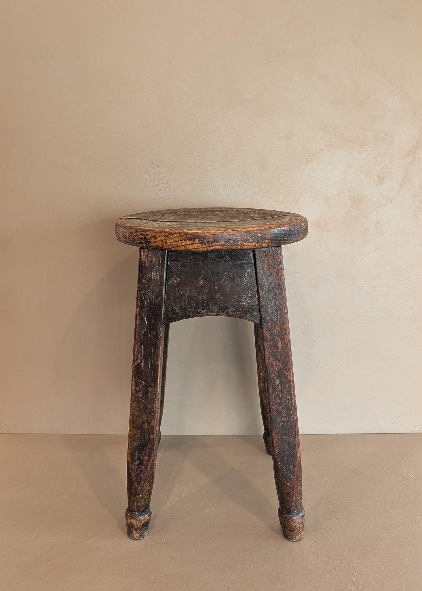Heavily Patinated Antique Arts and Crafts Mission-Style Wooden Stool