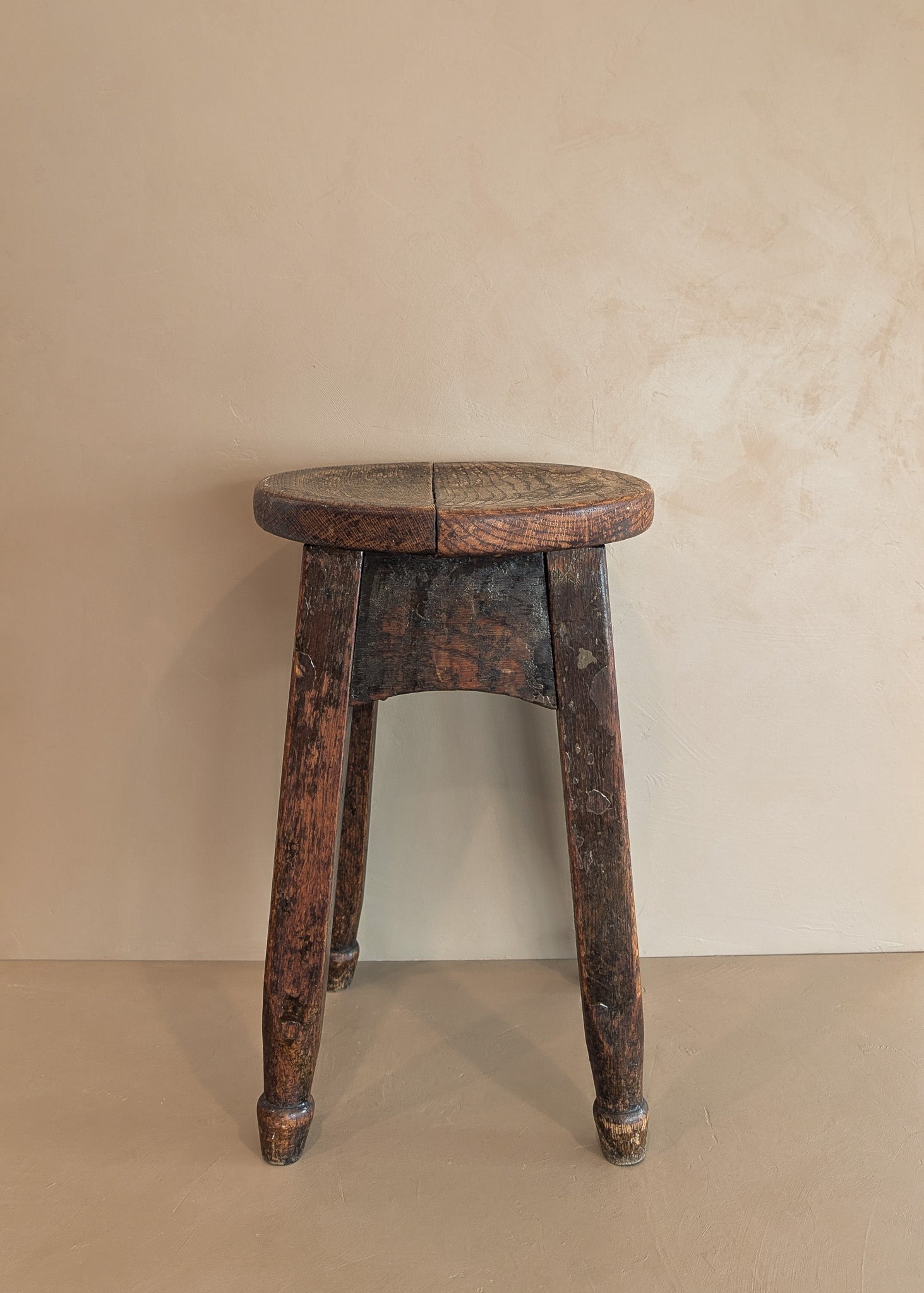 Heavily Patinated Antique Arts and Crafts Mission-Style Wooden Stool