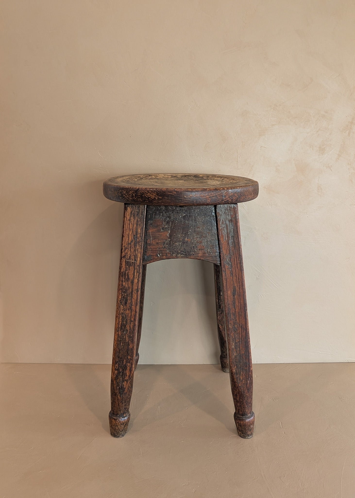 Heavily Patinated Antique Arts and Crafts Mission-Style Wooden Stool
