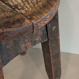 Heavily Patinated Antique Arts and Crafts Mission-Style Wooden Stool