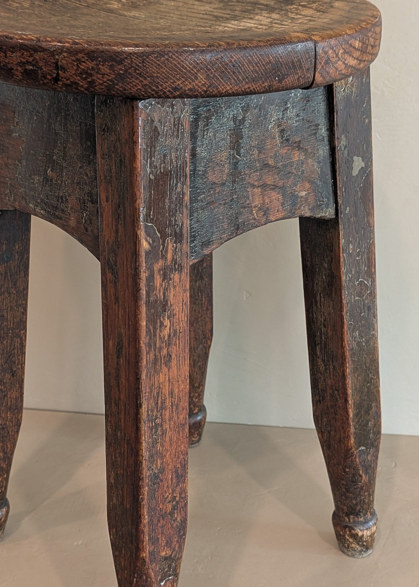 Heavily Patinated Antique Arts and Crafts Mission-Style Wooden Stool