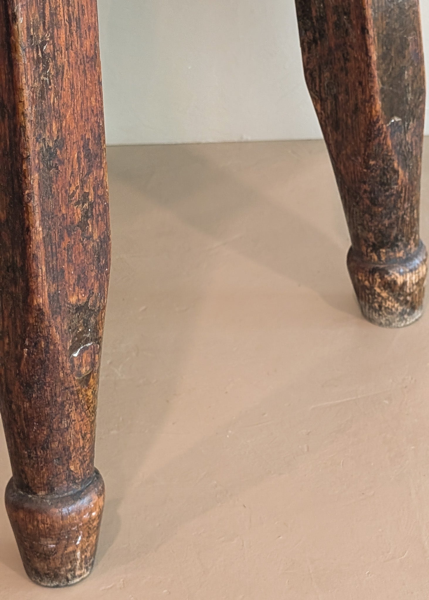 Heavily Patinated Antique Arts and Crafts Mission-Style Wooden Stool