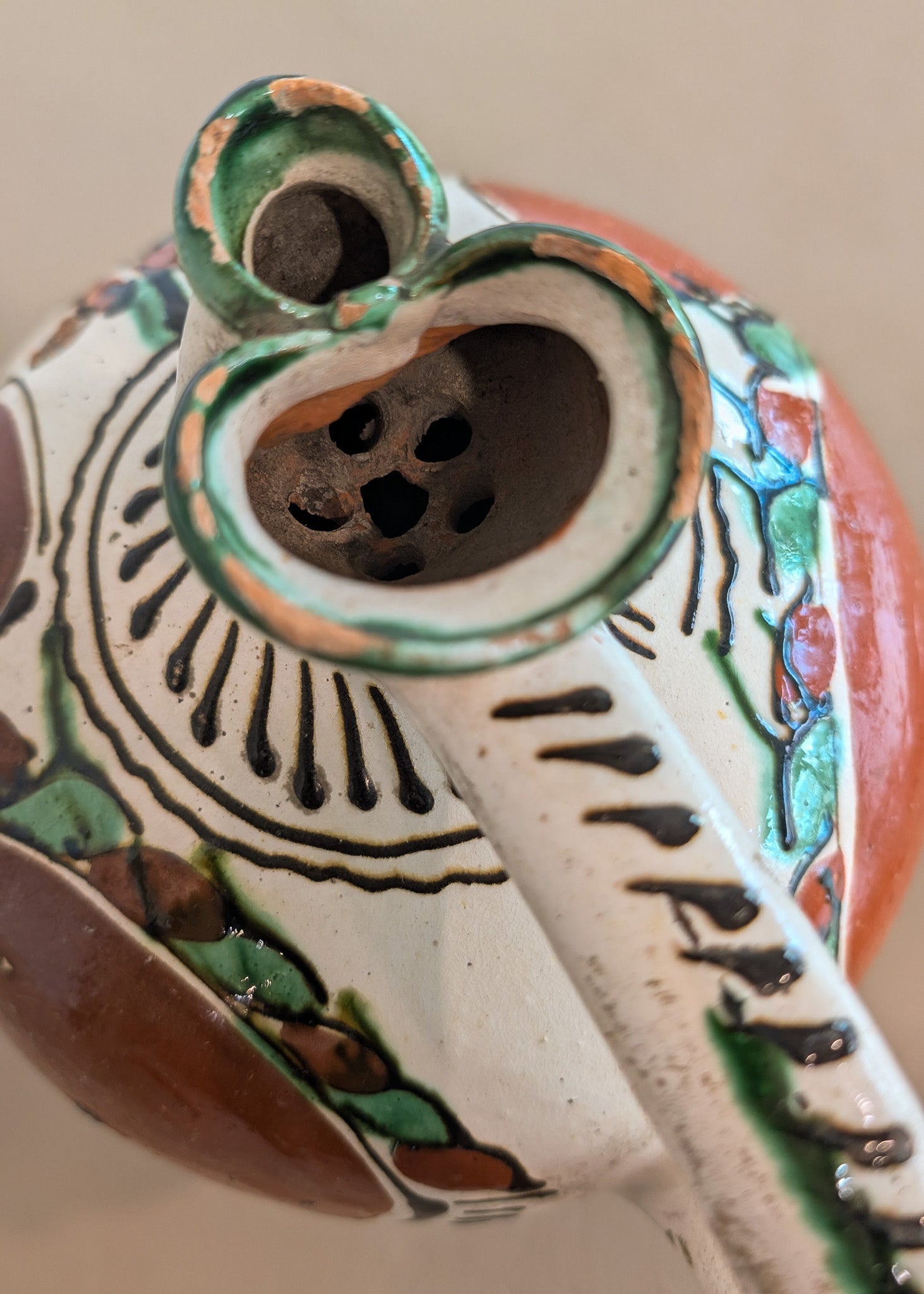 Vintage European Handled Folk Art Rattle Jar Vessel