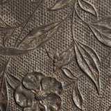 Antique Wooden Mirror with Unique Textural Flora and Fauna Backing and Hanging Chain