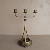 Antique Swedish Oscar Nilsson Brass Art Nouveau-Style Three-Arm Candelabra with Ball Feet