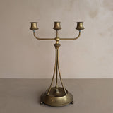 Antique Swedish Oscar Nilsson Brass Art Nouveau-Style Three-Arm Candelabra with Ball Feet