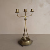 Antique Swedish Oscar Nilsson Brass Art Nouveau-Style Three-Arm Candelabra with Ball Feet