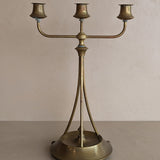Antique Swedish Oscar Nilsson Brass Art Nouveau-Style Three-Arm Candelabra with Ball Feet