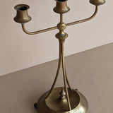 Antique Swedish Oscar Nilsson Brass Art Nouveau-Style Three-Arm Candelabra with Ball Feet