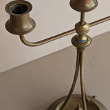 Antique Swedish Oscar Nilsson Brass Art Nouveau-Style Three-Arm Candelabra with Ball Feet