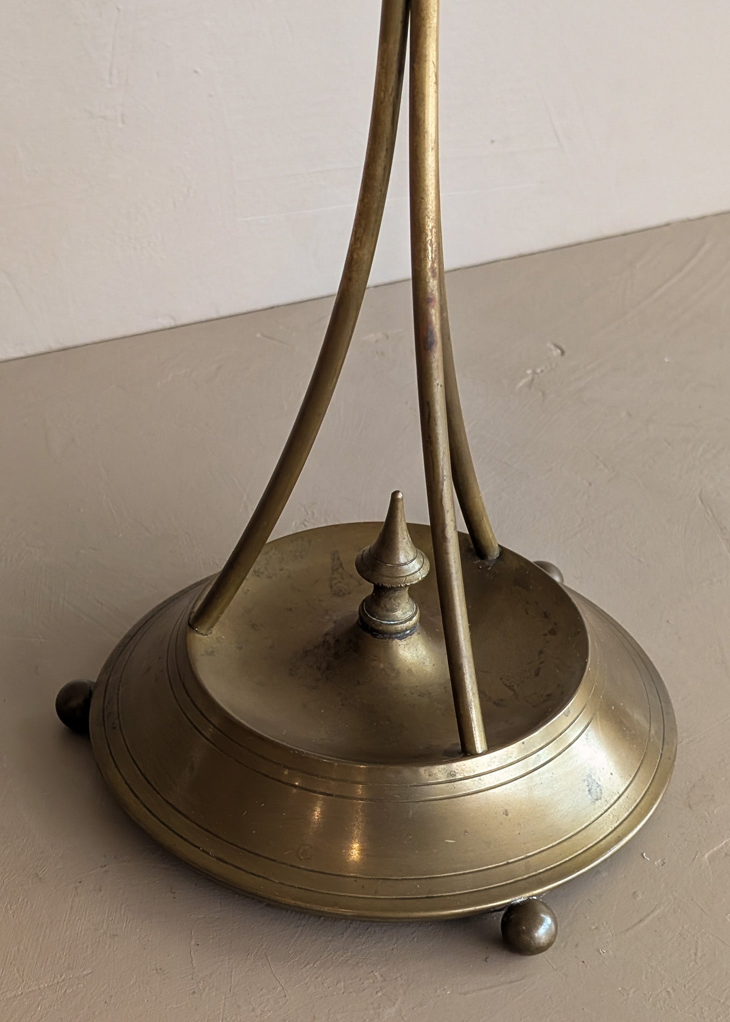 Antique Swedish Oscar Nilsson Brass Art Nouveau-Style Three-Arm Candelabra with Ball Feet