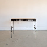 Antique French Marble-Top Console Table with Wrought Iron Base and Quatrefoil Apron and Scroll Detailing