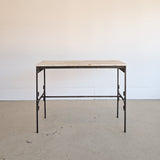 Antique French Marble-Top Console Table with Wrought Iron Base and Quatrefoil Apron and Scroll Detailing