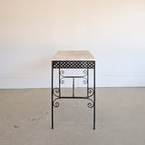 Antique French Marble-Top Console Table with Wrought Iron Base and Quatrefoil Apron and Scroll Detailing