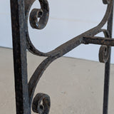 Antique French Marble-Top Console Table with Wrought Iron Base and Quatrefoil Apron and Scroll Detailing