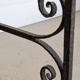 Antique French Marble-Top Console Table with Wrought Iron Base and Quatrefoil Apron and Scroll Detailing