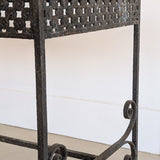 Antique French Marble-Top Console Table with Wrought Iron Base and Quatrefoil Apron and Scroll Detailing