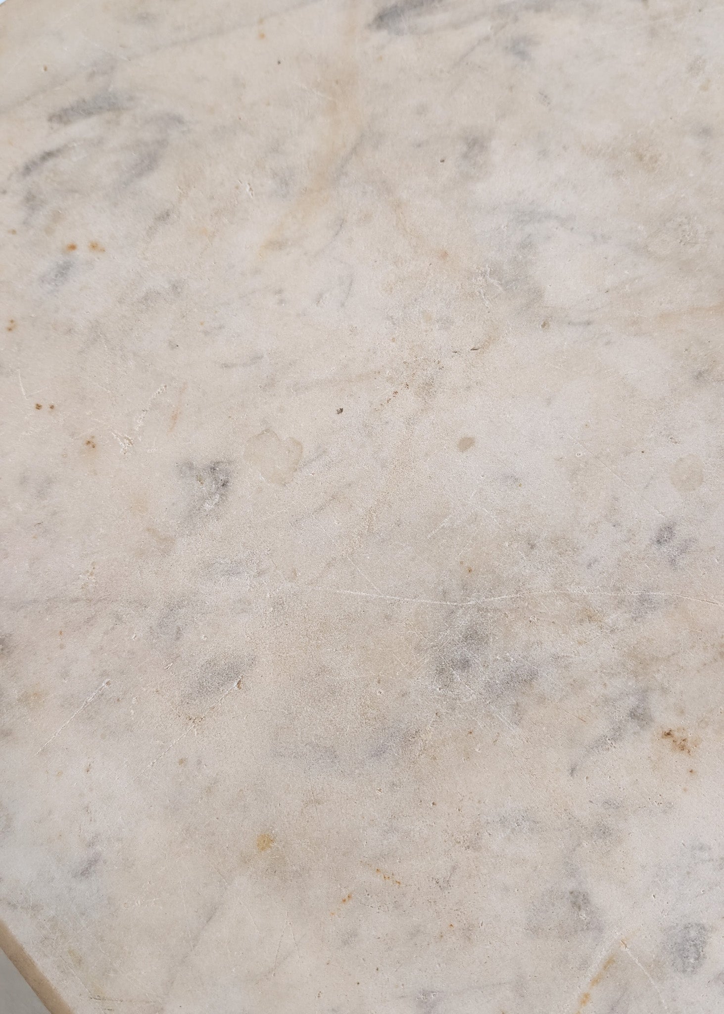 Antique French Marble-Top Console Table with Wrought Iron Base and Quatrefoil Apron and Scroll Detailing