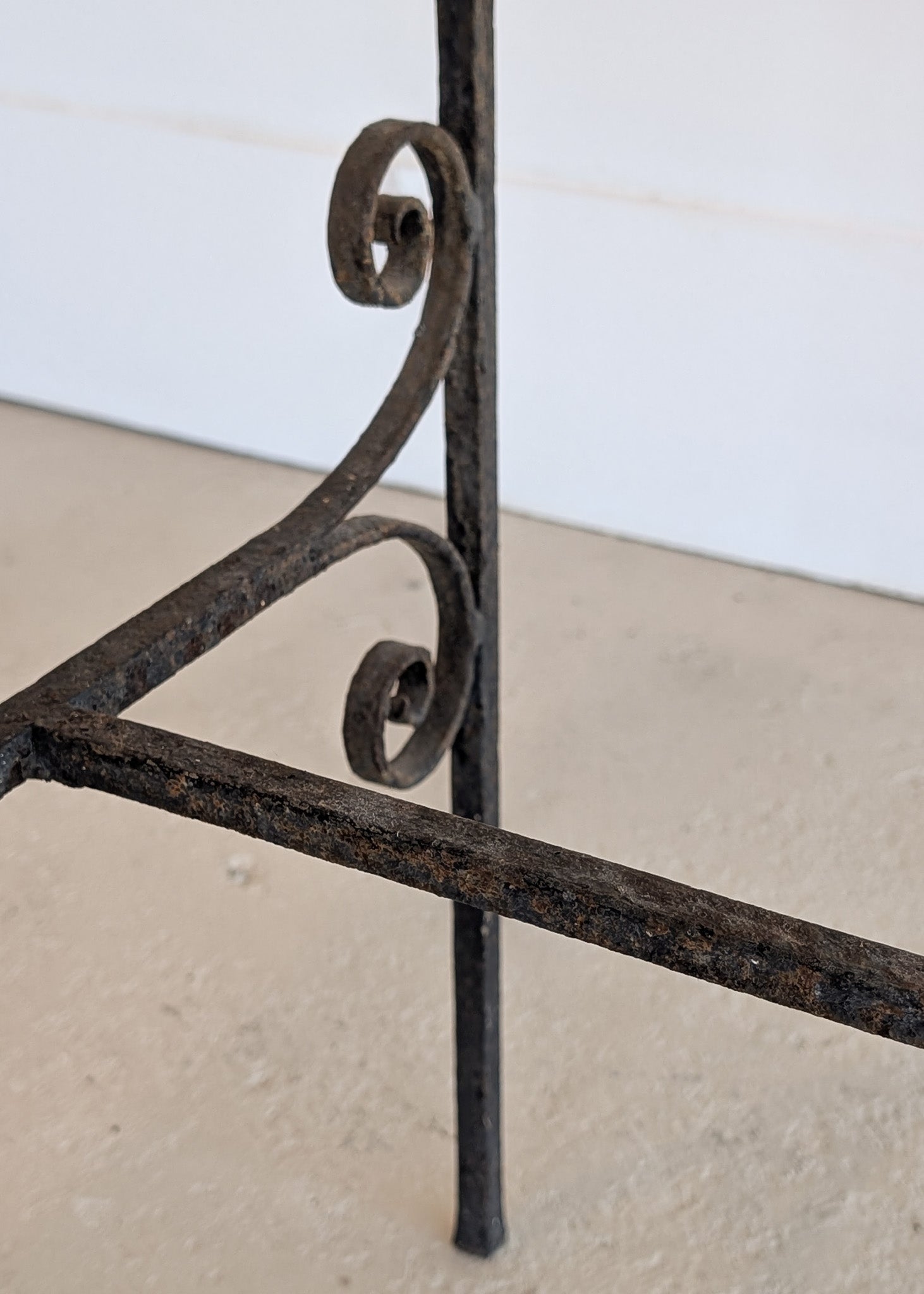 Antique French Marble-Top Console Table with Wrought Iron Base and Quatrefoil Apron and Scroll Detailing