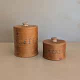 Pair of Vintage Swedish Birch Bark Faux "Kaffe" and "Socker" Coffee and Sugar Canisters