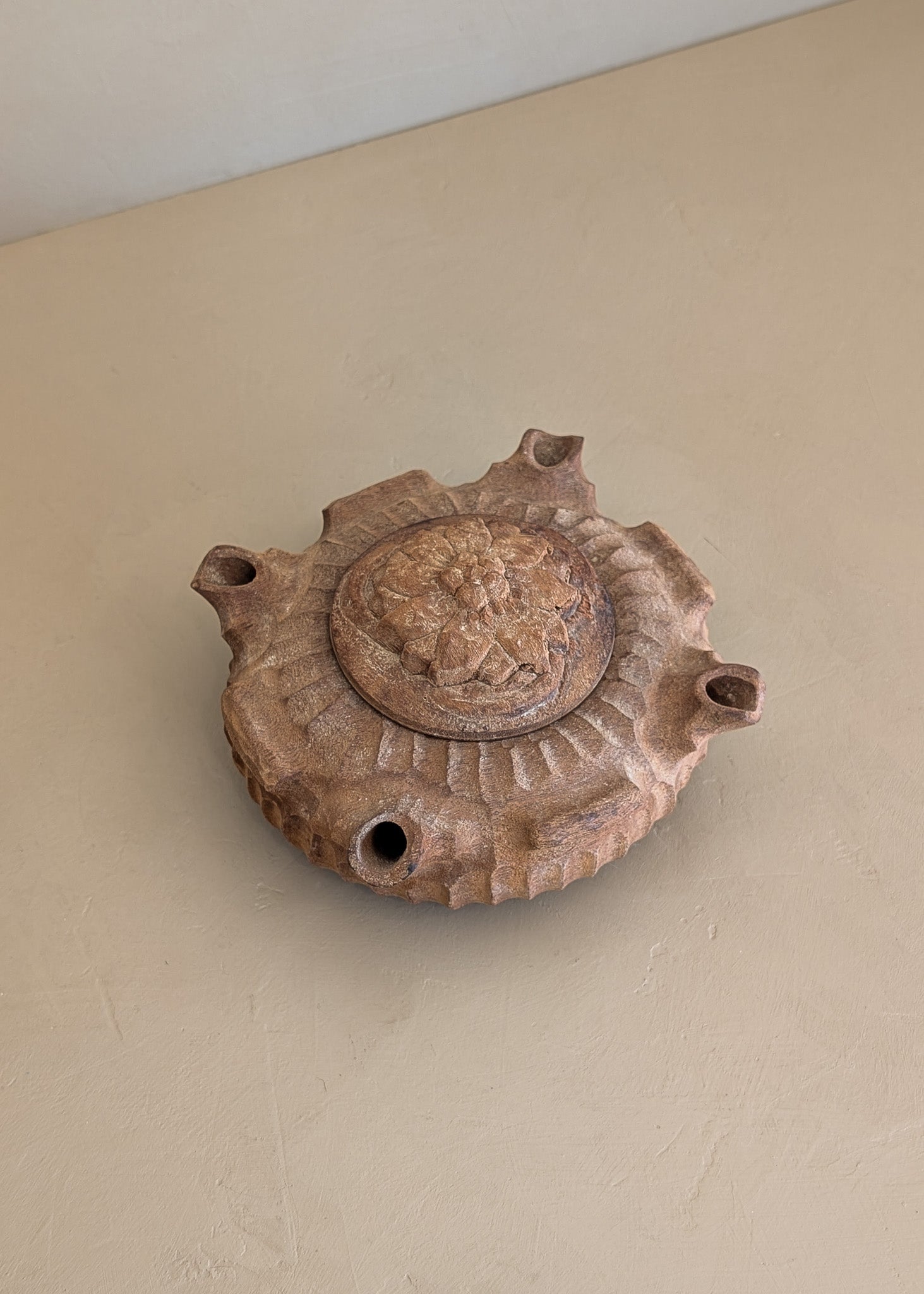 Vintage French Hand-Carved Wooden Grole "Friendship Cup" with Carved Flower Lid