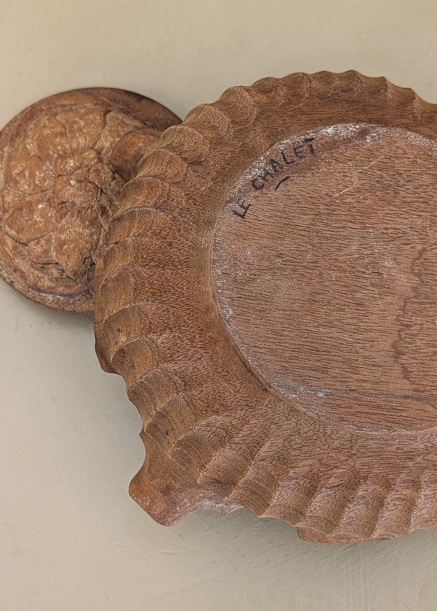 Vintage French Hand-Carved Wooden Grole "Friendship Cup" with Carved Flower Lid