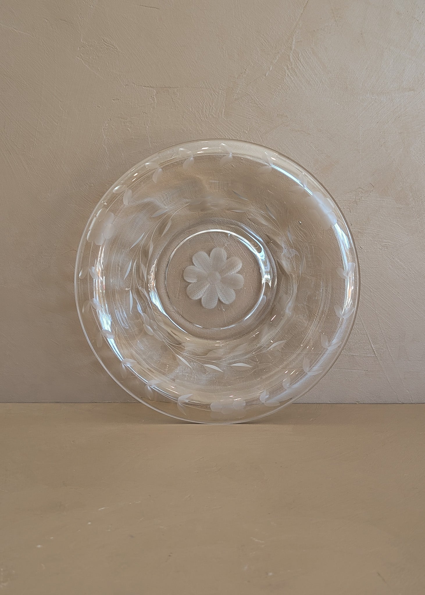 Vintage Glass Dish with Floral Etchings