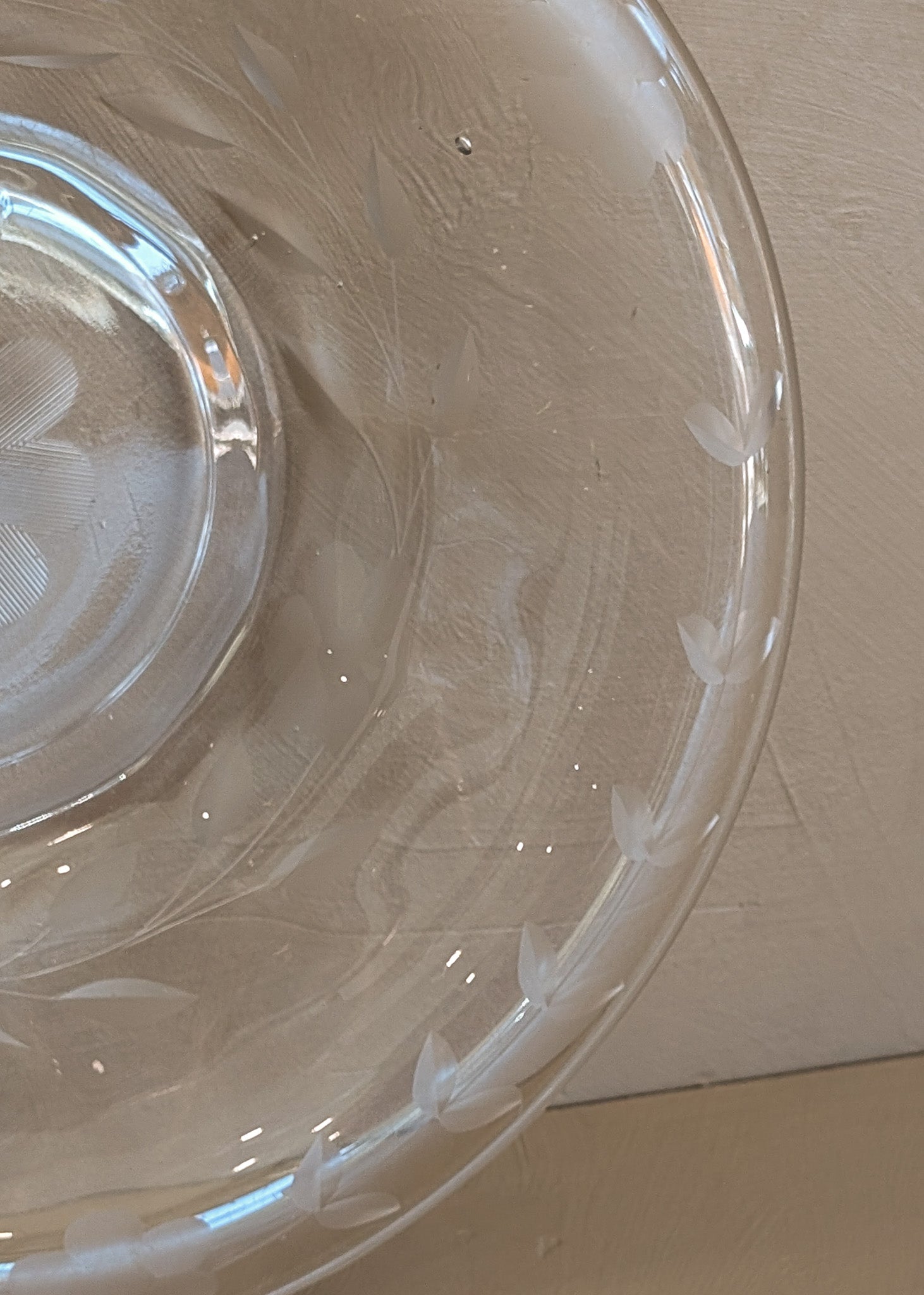 Vintage Glass Dish with Floral Etchings