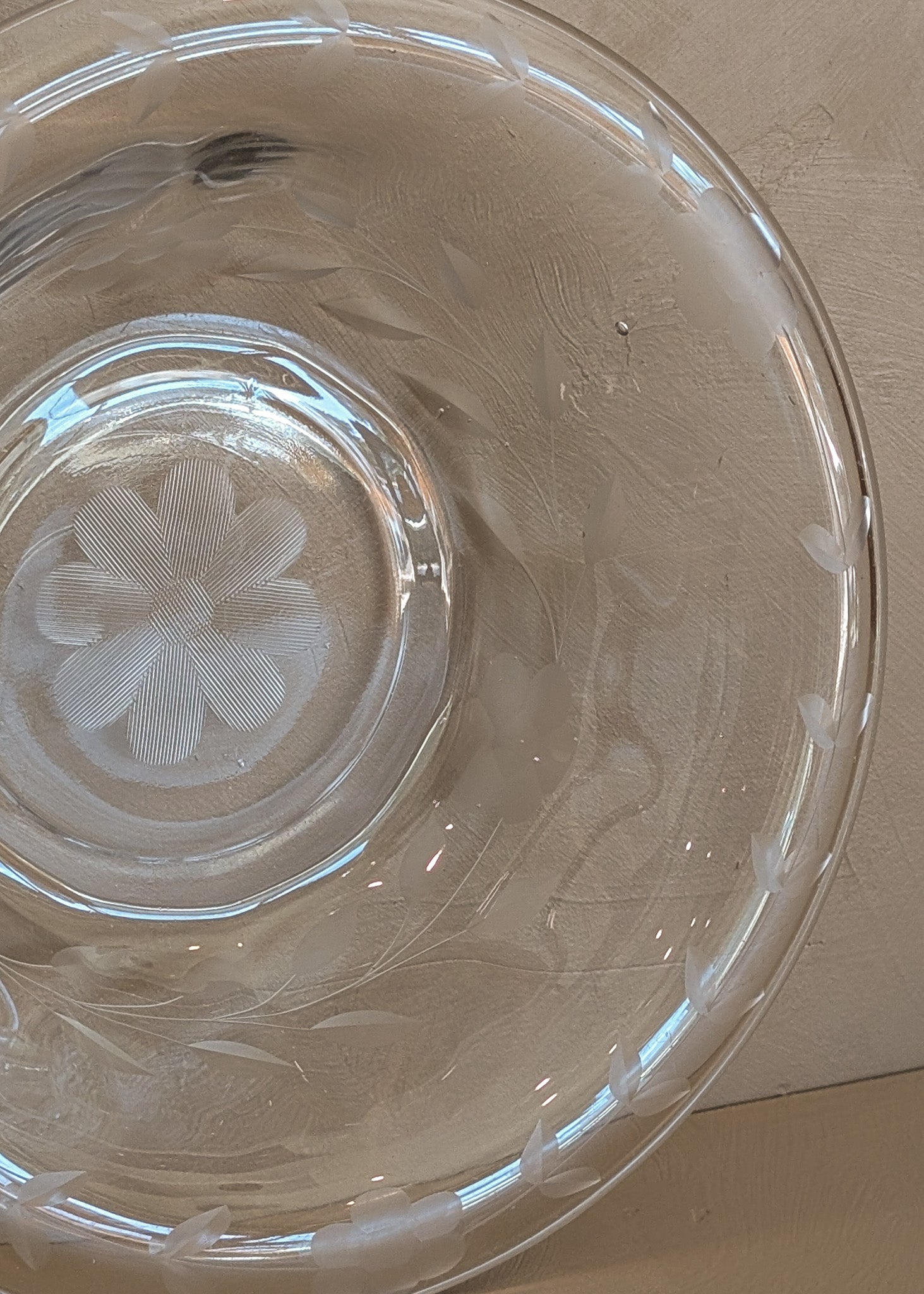 Vintage Glass Dish with Floral Etchings