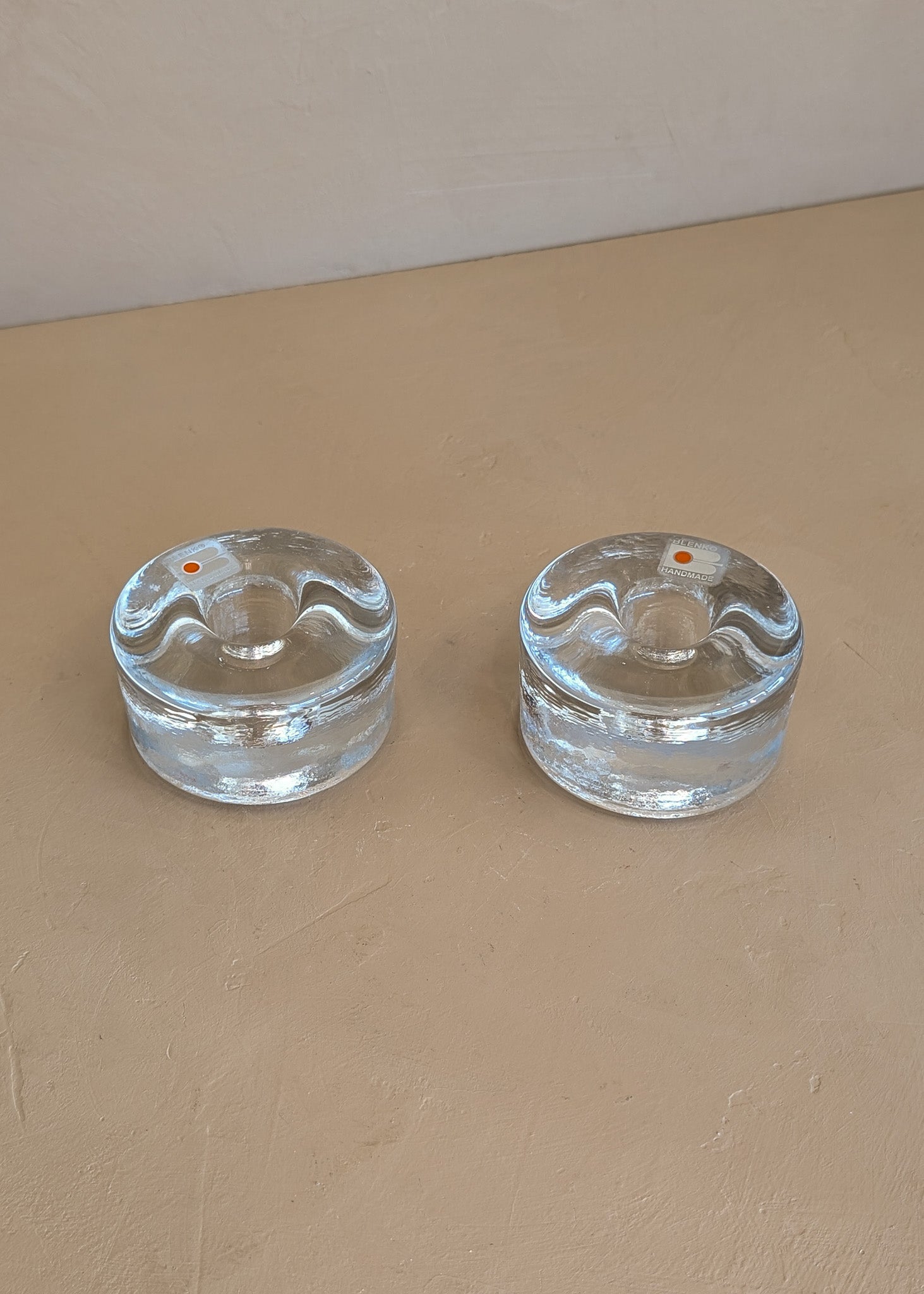 Pair of Vintage Blenko Thick Glass Candlesticks