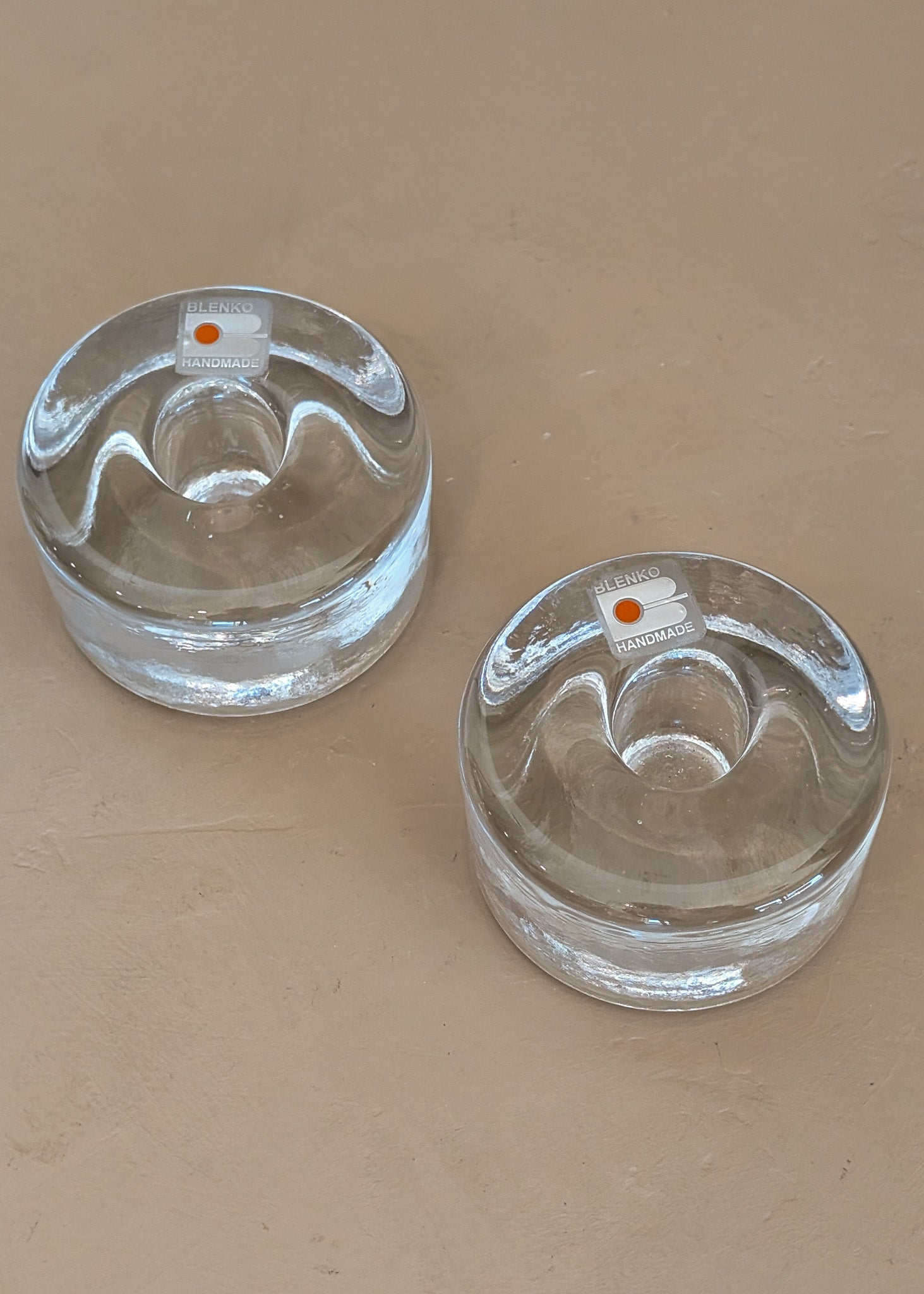 Pair of Vintage Blenko Thick Glass Candlesticks