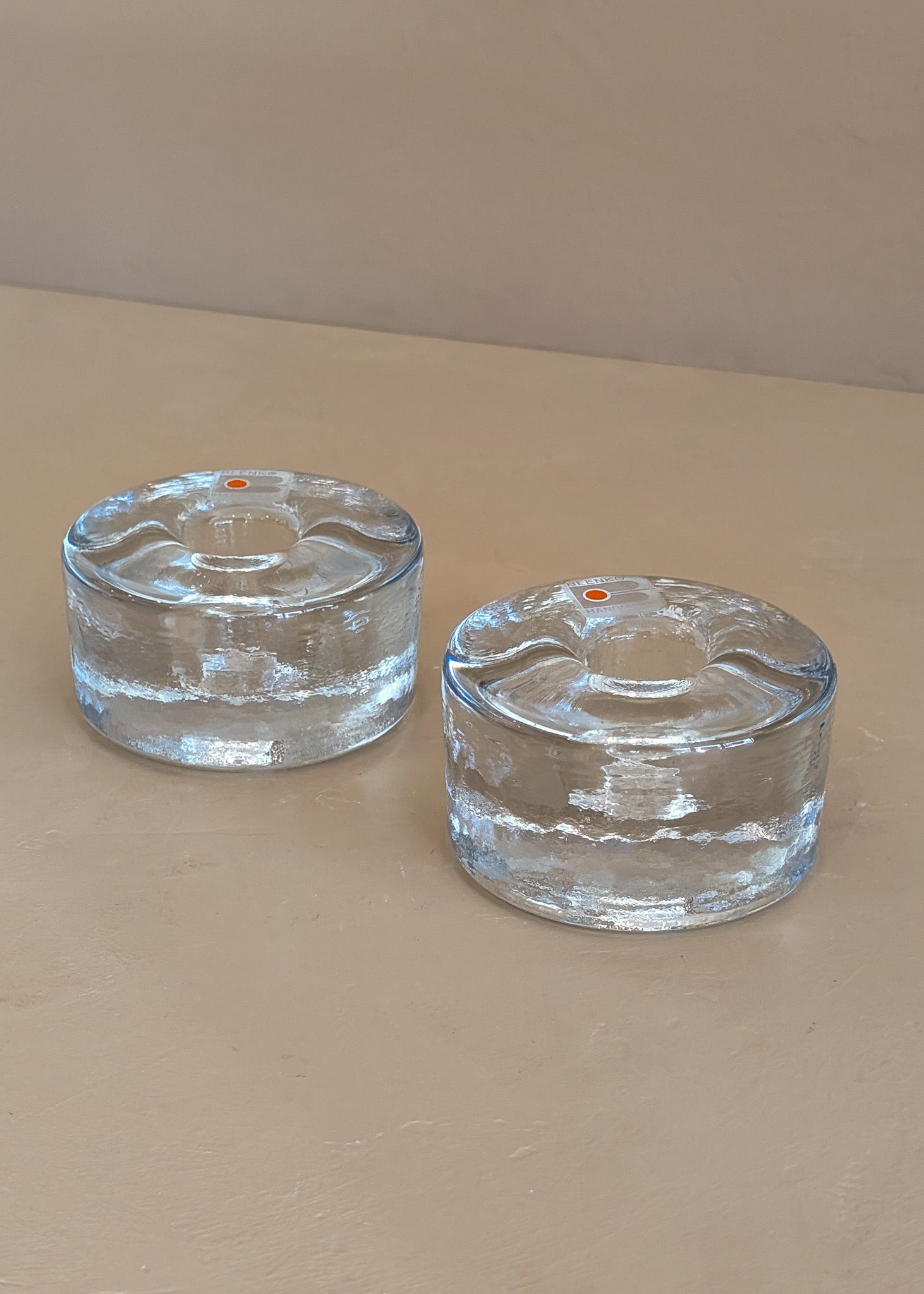Pair of Vintage Blenko Thick Glass Candlesticks