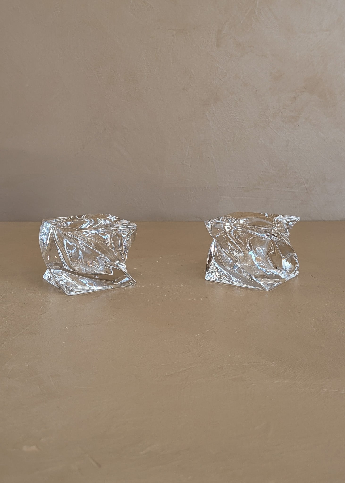Pair of Vintage Mikasa Square Swirled Glass Tealight Candleholders